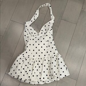 Peppermayo White Polka Dot Halter Mini Dress